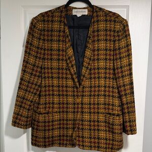Jones New York Mustard and Burgundy Houndstooth Blazer